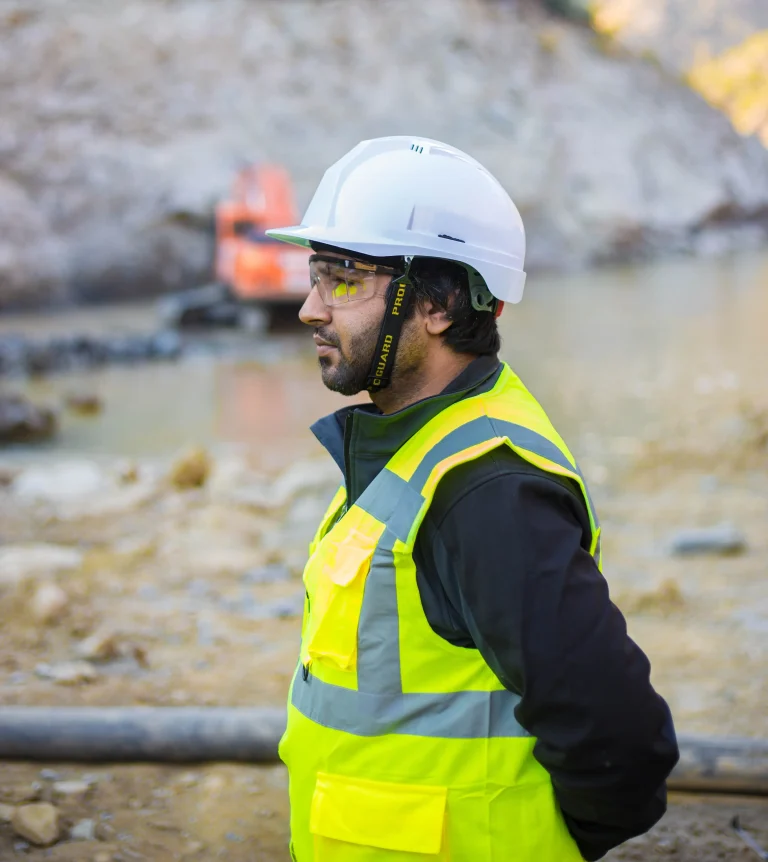Man wearing safety protection on a building site