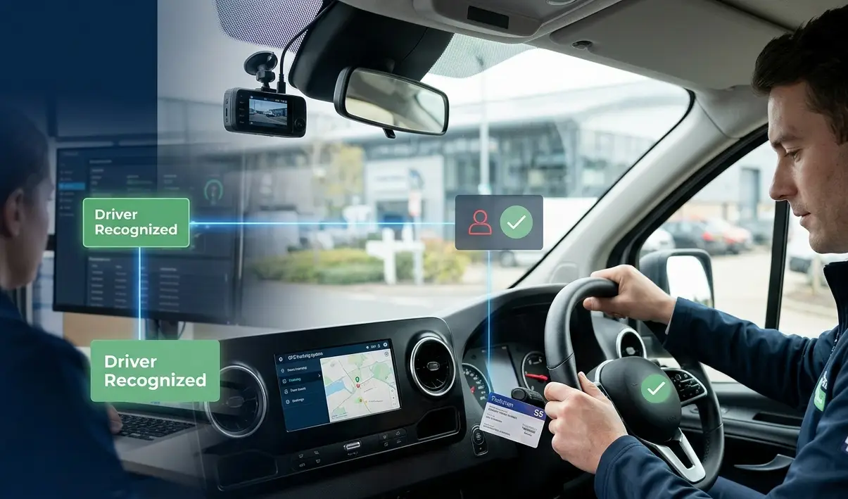 Professional vehicle telematics system in action inside a van